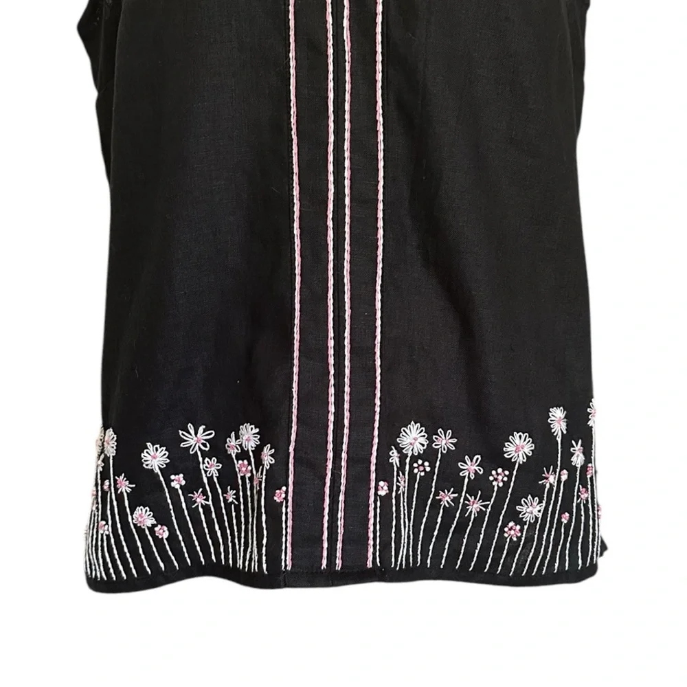 J Crew Women's Black Sleeveless Light Top Floral Embroidery Cottagecore Size S - Picture 4 of 6